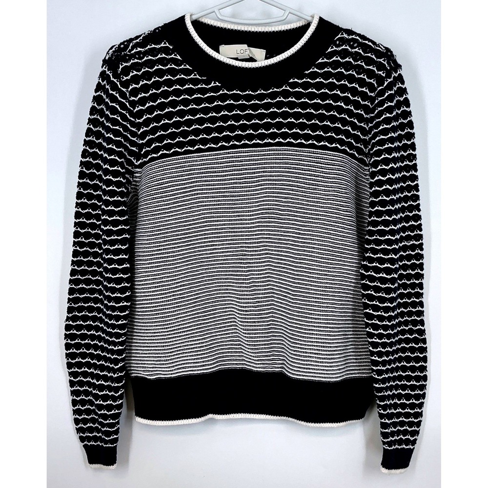 LOFT Navy & Ivory Nautical Coastal Stripe‎ Cotton Knit Pullover Sweater Size M